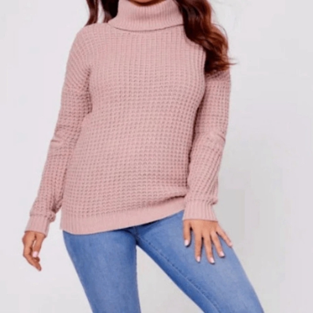 GUESS NWT Women's Pink Turtleneck Chunky Sweater XS Dalida Knit LS‎ Sweater Rose